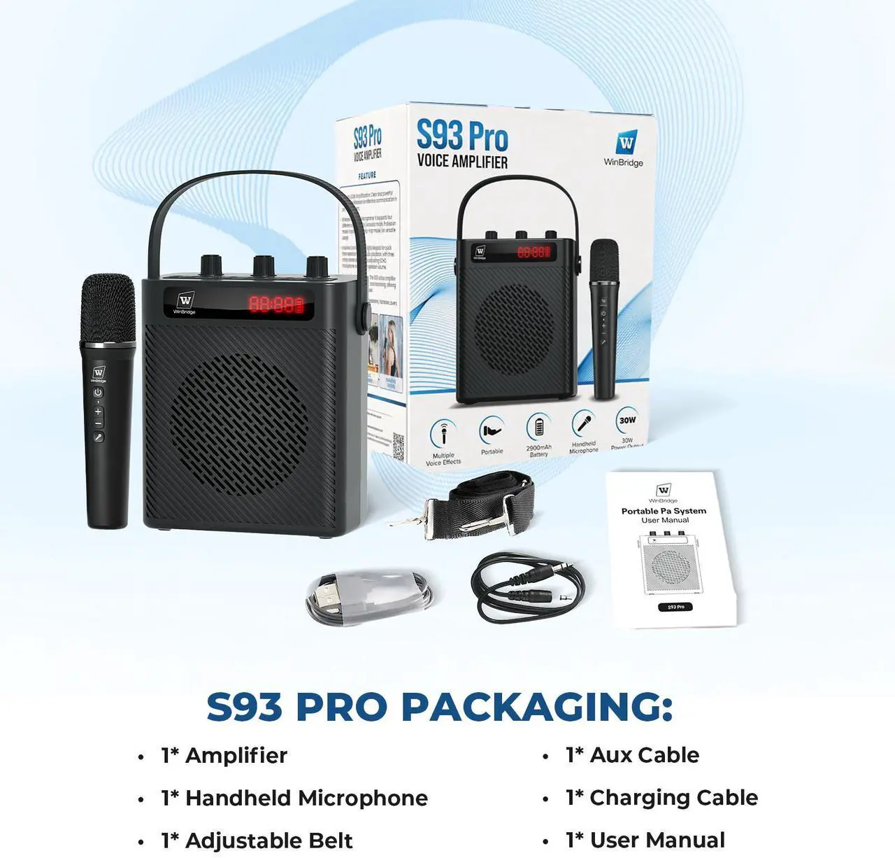 Alt view image 7 of 7 - W WINBRIDGE Voice Amplifier with Wireless Microphone & Speaker - Portable Mini Bluetooth PA System with Handheld Mic, 30W Ultra-Light Rechargeable Megaphone for Teachers, Speech & Events - S93 Pro