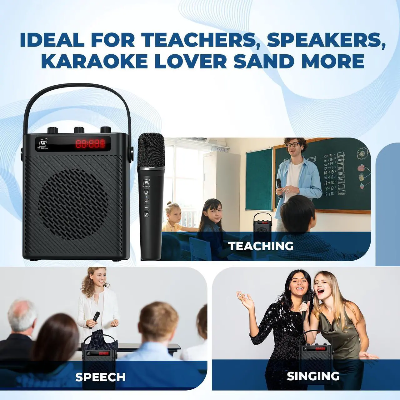Alt view image 6 of 7 - W WINBRIDGE Voice Amplifier with Wireless Microphone & Speaker - Portable Mini Bluetooth PA System with Handheld Mic, 30W Ultra-Light Rechargeable Megaphone for Teachers, Speech & Events - S93 Pro