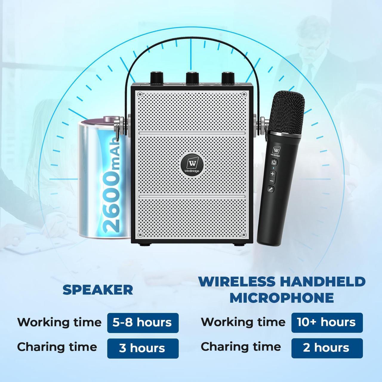 Alt view image 3 of 7 - W WINBRIDGE Wireless Voice Amplifier with Handheld Microphone, Portable Bluetooth Speaker Microphones with Teachers, Wireless Karaoke Mic for Singing, PA System with Echo & Sound Effects S98 Pro