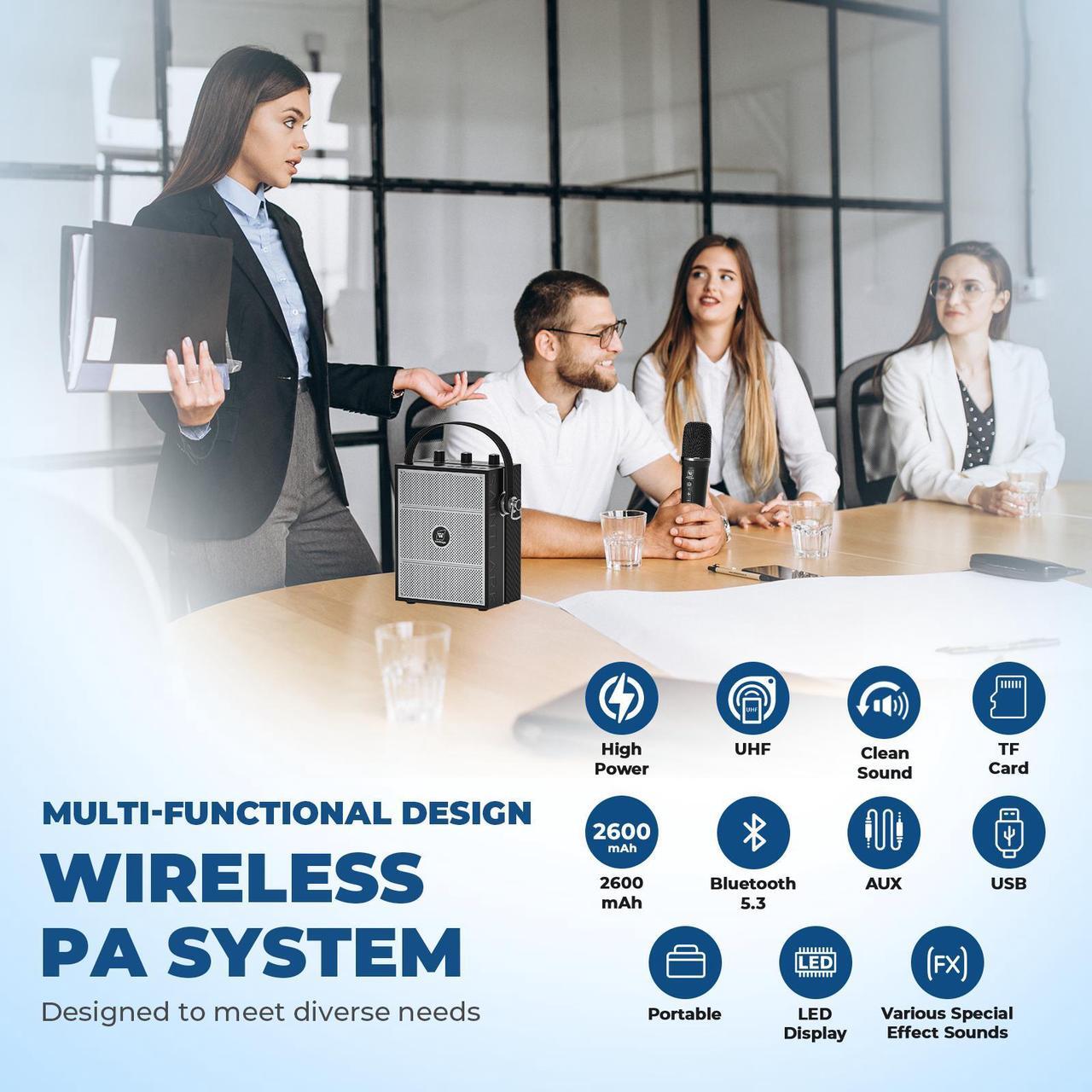 Alt view image 4 of 7 - W WINBRIDGE Wireless Voice Amplifier with Handheld Microphone, Portable Bluetooth Speaker Microphones with Teachers, Wireless Karaoke Mic for Singing, PA System with Echo & Sound Effects S98 Pro