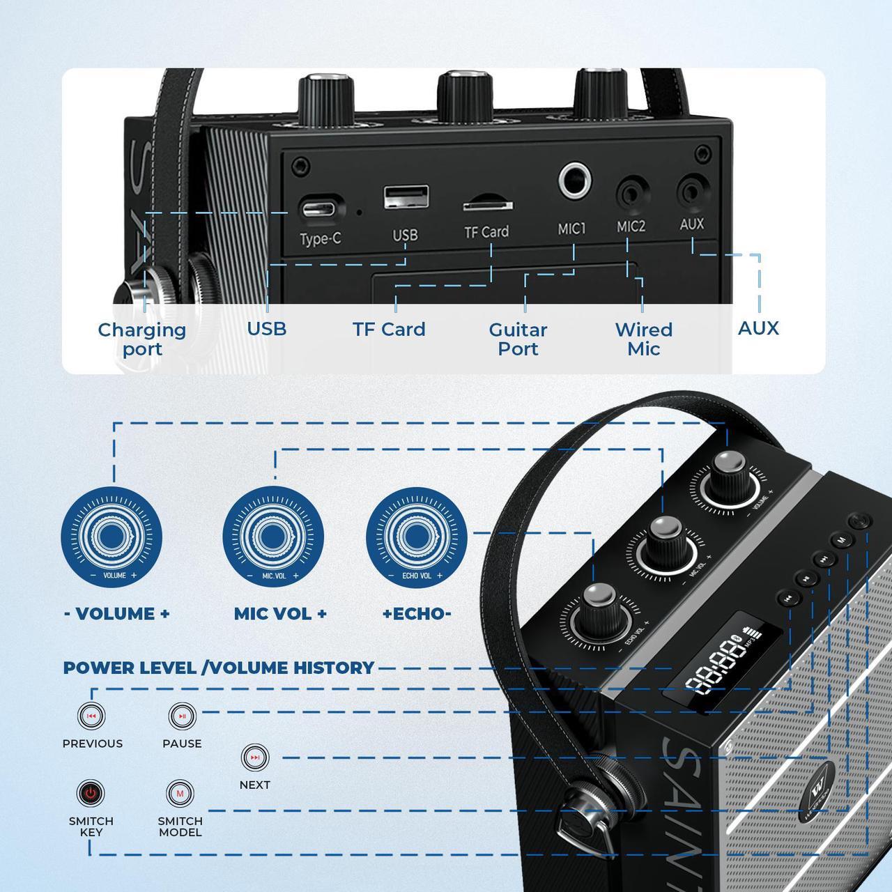 Alt view image 2 of 7 - W WINBRIDGE Wireless Voice Amplifier with Handheld Microphone, Portable Bluetooth Speaker Microphones with Teachers, Wireless Karaoke Mic for Singing, PA System with Echo & Sound Effects S98 Pro