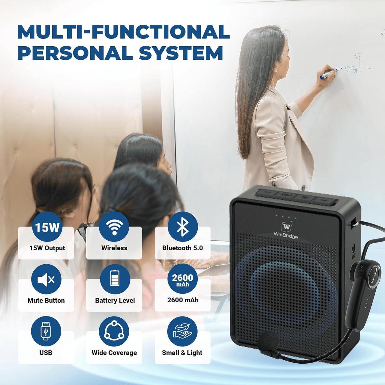 Alt view image 3 of 7 - W WINBRIDGE Voice Amplifier Wireless Microphone Headset, Original Sound Ultra Portable Microphone and Speaker,  Megaphone Speaker with Bluetooth Mic, PA System for Teachers Classroom Tour Guide B002