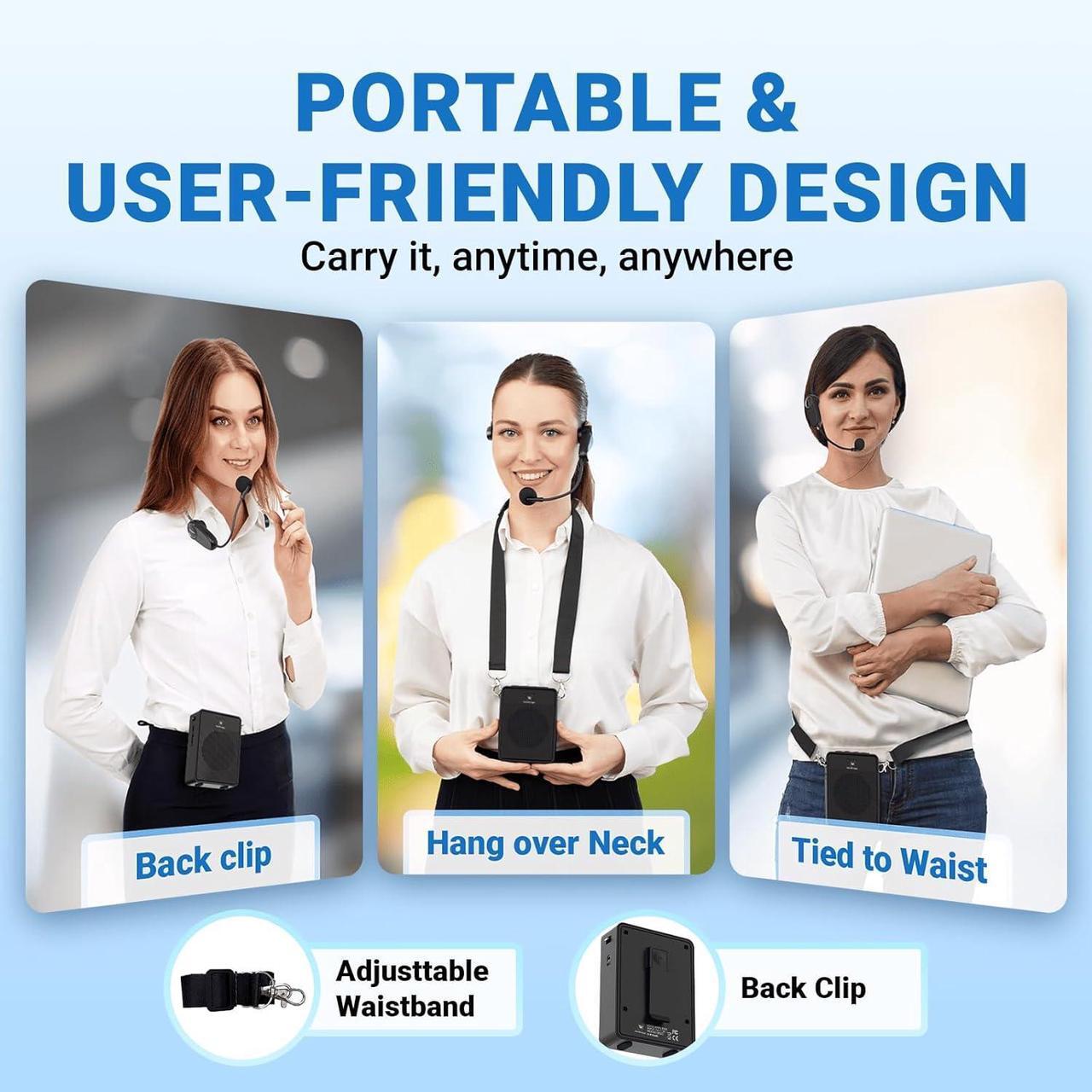 Alt view image 7 of 7 - W WINBRIDGE Voice Amplifier Wireless Microphone Headset, Original Sound Ultra Portable Microphone and Speaker,  Megaphone Speaker with Bluetooth Mic, PA System for Teachers Classroom Tour Guide B002