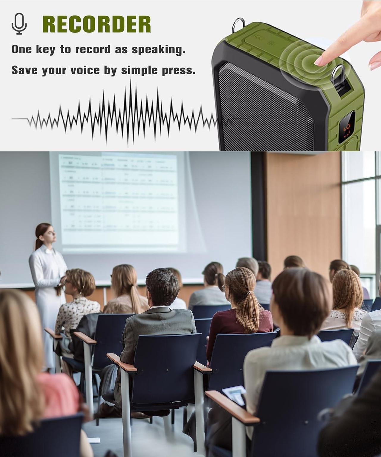 Alt view image 3 of 7 - W WINBRIDGE Voice Amplifier for Teachers, Portable Speaker with Wired Microphone, Personal PA System and Megaphone,  Feature Bluetooth, Record, Waterproof, for Teaching, Speech Tour Guide, M800 Green