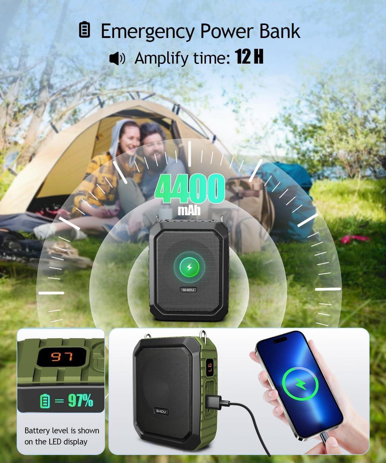 Alt view image 4 of 7 - W WINBRIDGE Voice Amplifier for Teachers, Portable Speaker with Wired Microphone, Personal PA System and Megaphone,  Feature Bluetooth, Record, Waterproof, for Teaching, Speech Tour Guide, M800 Green