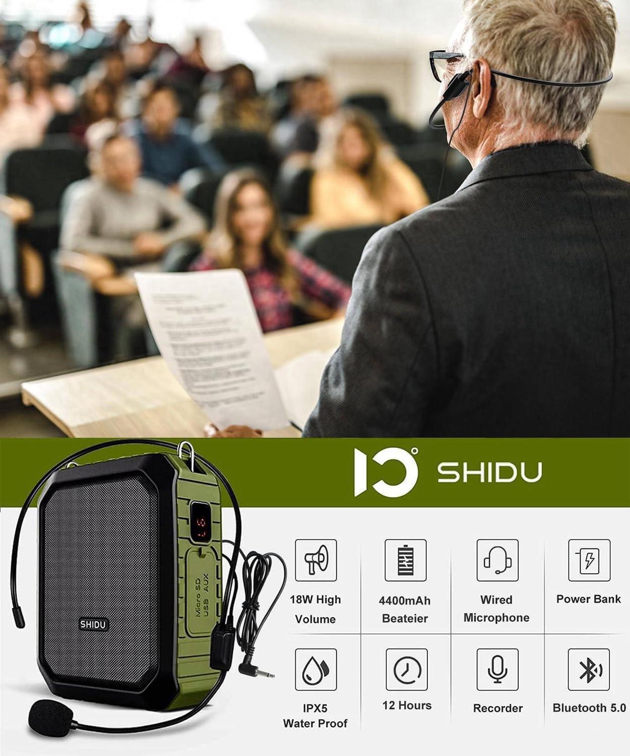 Alt view image 2 of 7 - W WINBRIDGE Voice Amplifier for Teachers, Portable Speaker with Wired Microphone, Personal PA System and Megaphone,  Feature Bluetooth, Record, Waterproof, for Teaching, Speech Tour Guide, M800 Green