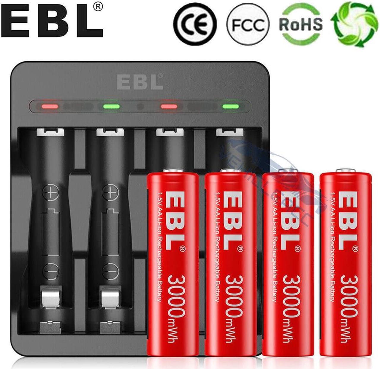 Main image of 4Pcs 1.5V AA Lithium Rechargeable Battery 3000mWh Li-Ion Batteries Charger Combo