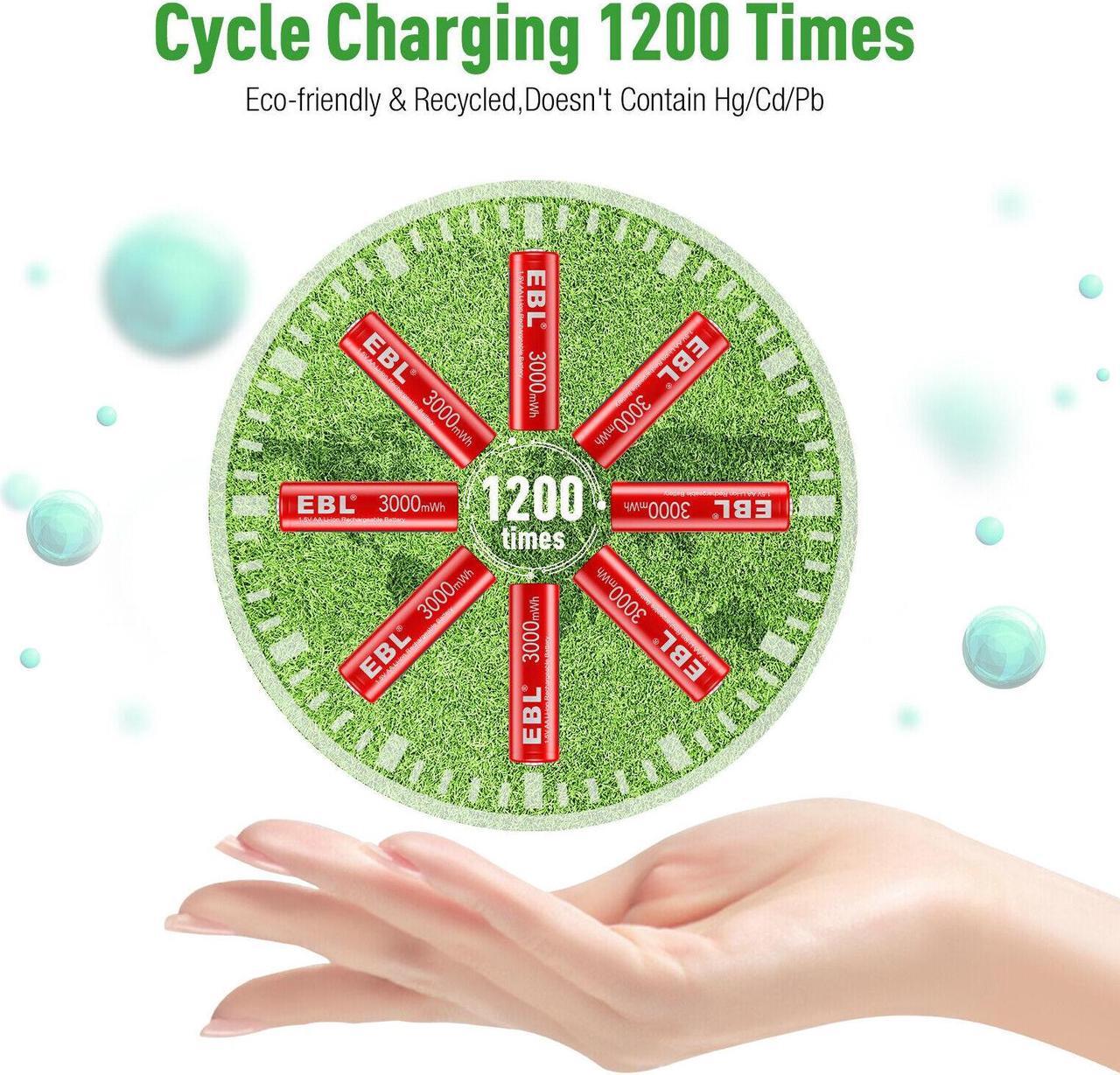 Alt view image 4 of 6 - 4Pcs 1.5V AA Lithium Rechargeable Battery 3000mWh Li-Ion Batteries Charger Combo