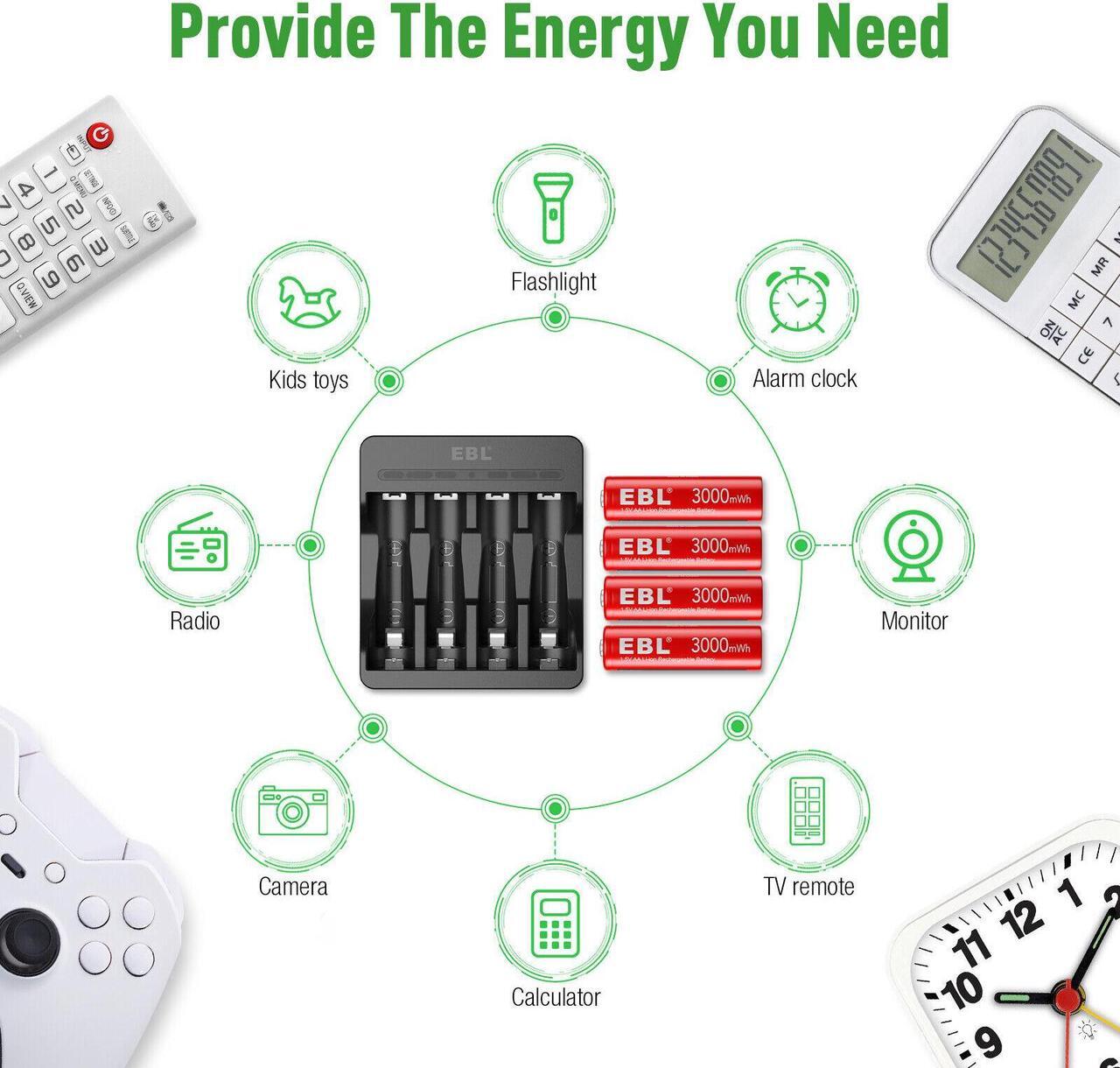 Alt view image 5 of 6 - 4Pcs 1.5V AA Lithium Rechargeable Battery 3000mWh Li-Ion Batteries Charger Combo