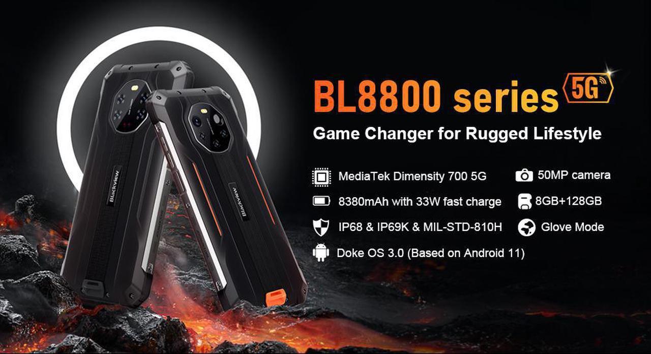 Alt view image 2 of 7 - Blackview BL8800 Rugged Phone Infrared Night Vision Camera 8GB + 128GB Smartphone (orange)