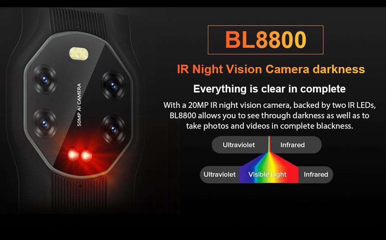 Alt view image 5 of 7 - Blackview BL8800 Rugged Phone Infrared Night Vision Camera 8GB + 128GB Smartphone (orange)