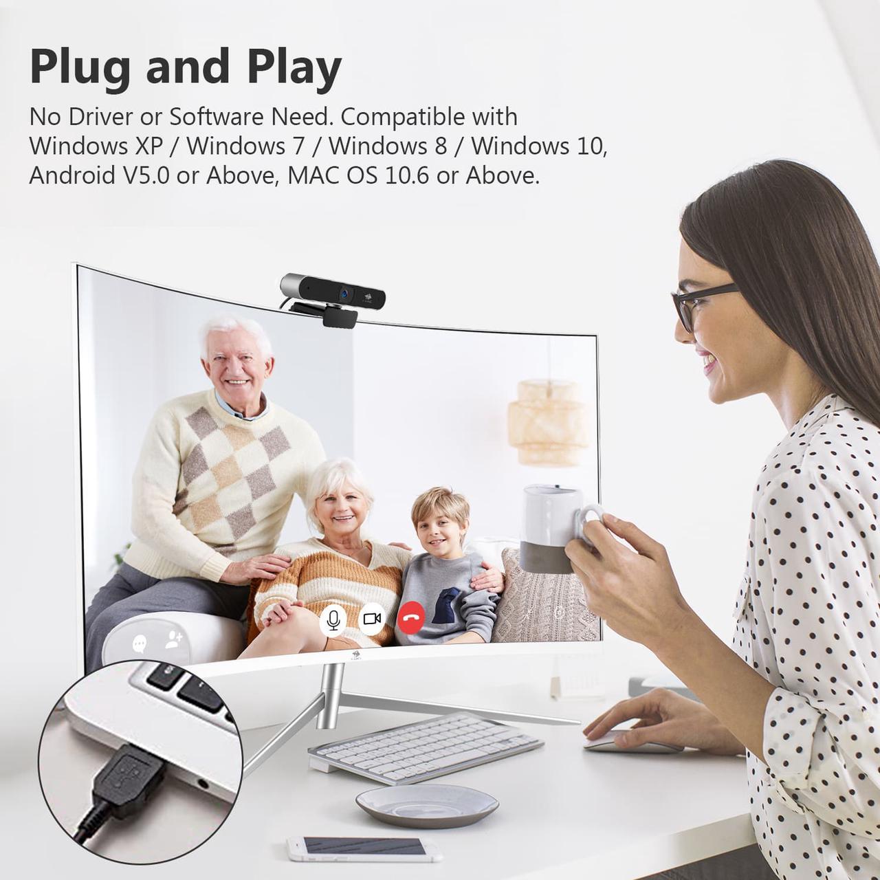 Alt view image 5 of 7 - Z-EDGE ZW511 Full HD 1080P Webcam Auto Focus Web Camera for PC/Desktop/Laptop, Built-in Dual Stereo Microphone, Plug & Play, Compatible with Windows/Android/MAC OS