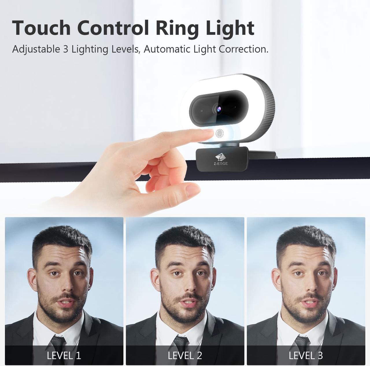 Alt view image 6 of 7 - Z-EDGE ZW560S QHD 2K Stream Webcam Auto Focus Web Camera for PC/Desktop/Laptop, Built-in Stereo Sound & Noise Reduction Mic, Plug & Play, Touch Control Ring Light, Compatible with Windows/Android/Mac