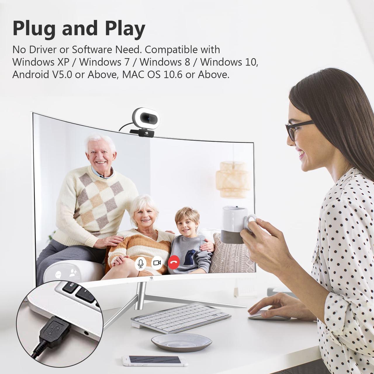 Alt view image 5 of 7 - Z-EDGE ZW560S QHD 2K Stream Webcam Auto Focus Web Camera for PC/Desktop/Laptop, Built-in Stereo Sound & Noise Reduction Mic, Plug & Play, Touch Control Ring Light, Compatible with Windows/Android/Mac