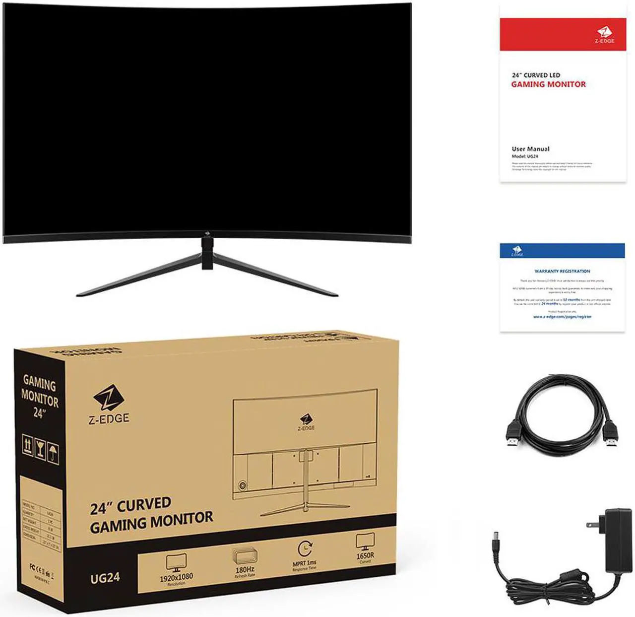 Alt view image 6 of 6 - Z-EDGE UG24 24" 1080P Full HD 180Hz 1ms Curved Gaming Monitor, FreeSync compatible, HDMI 2.0, DP 1.2, Eye Care with Ultra Low-Blue Light, Wall Mountable, Ultra Thin Frame