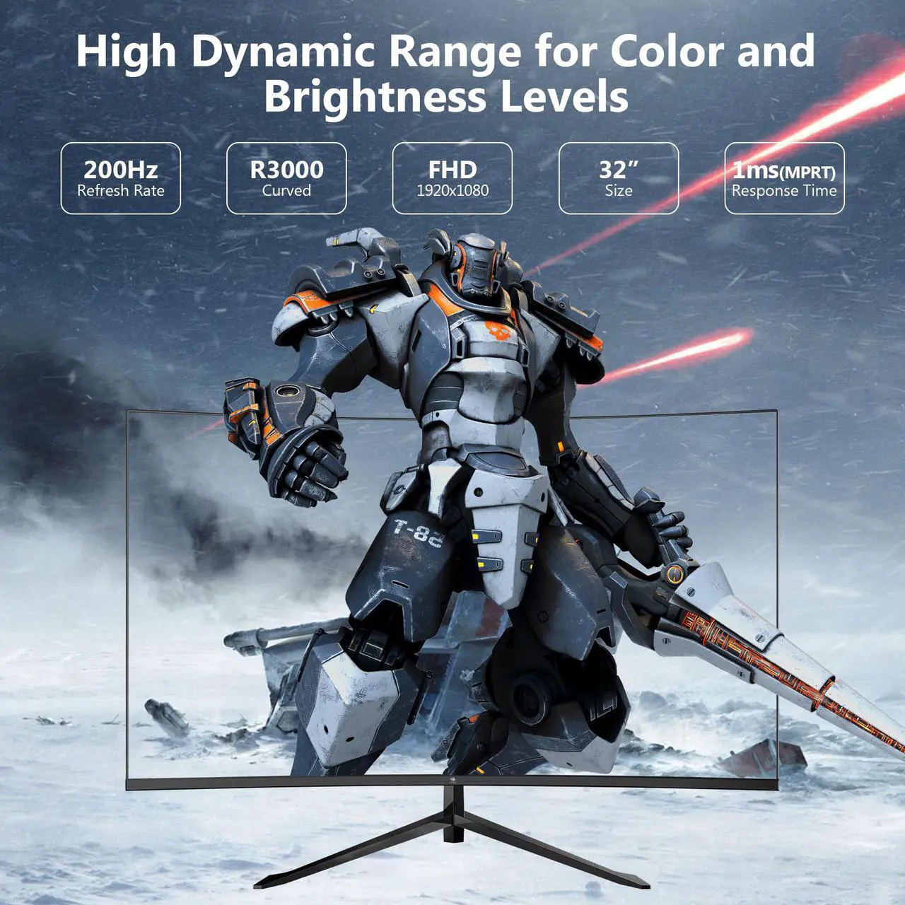 Alt view image 5 of 7 - Z-EDGE UG32F 32" 1080P 1920 x 1080 200Hz Curved Gaming Monitor, 300cd/m², FreeSync, HDMI x2, DisplayPort x1, HDR10, 178° View Angle, Built in Speakers, With RGB Breathing Light