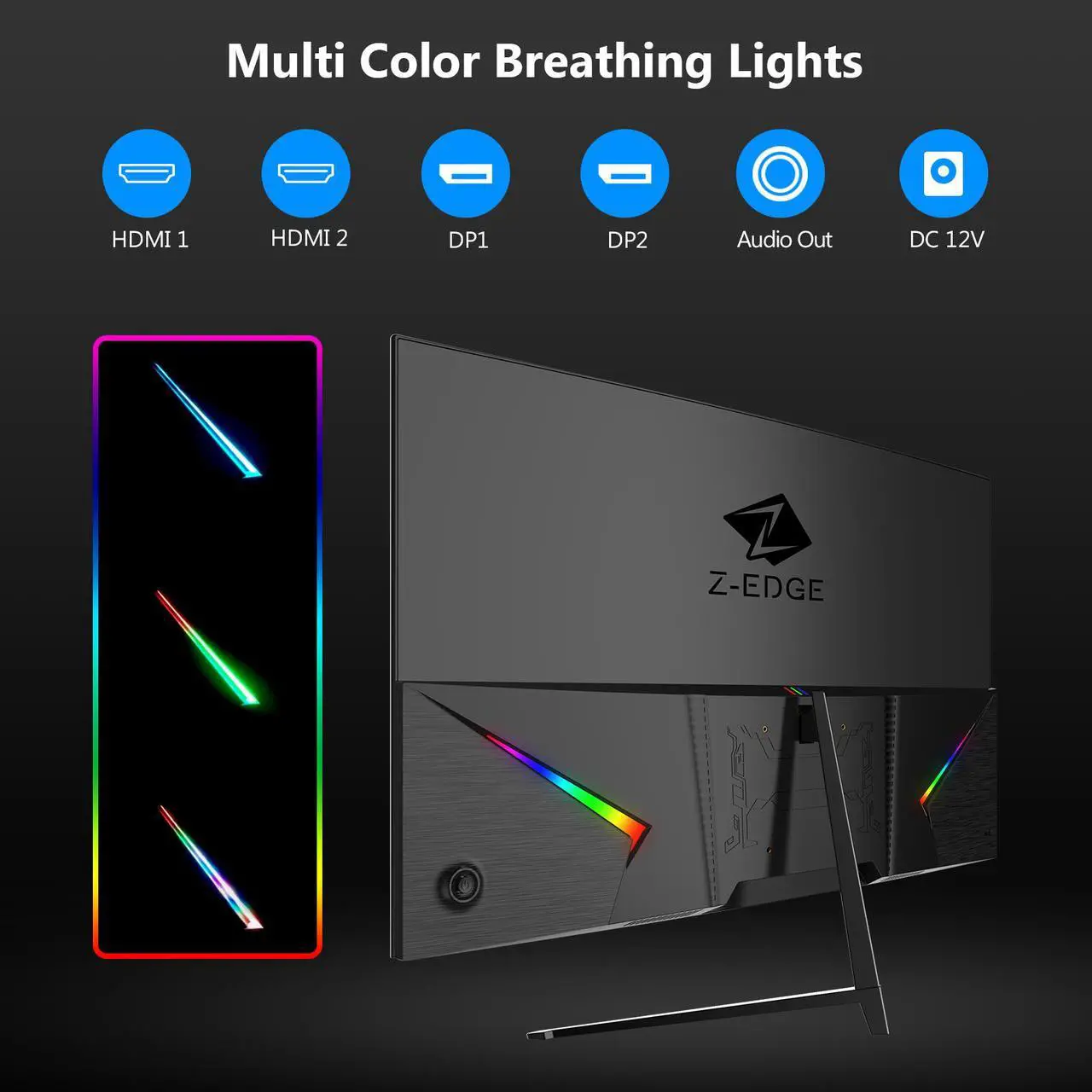 Alt view image 6 of 7 - Z-EDGE UG32F 32" 1080P 1920 x 1080 200Hz Curved Gaming Monitor, 300cd/m², FreeSync, HDMI x2, DisplayPort x1, HDR10, 178° View Angle, Built in Speakers, With RGB Breathing Light