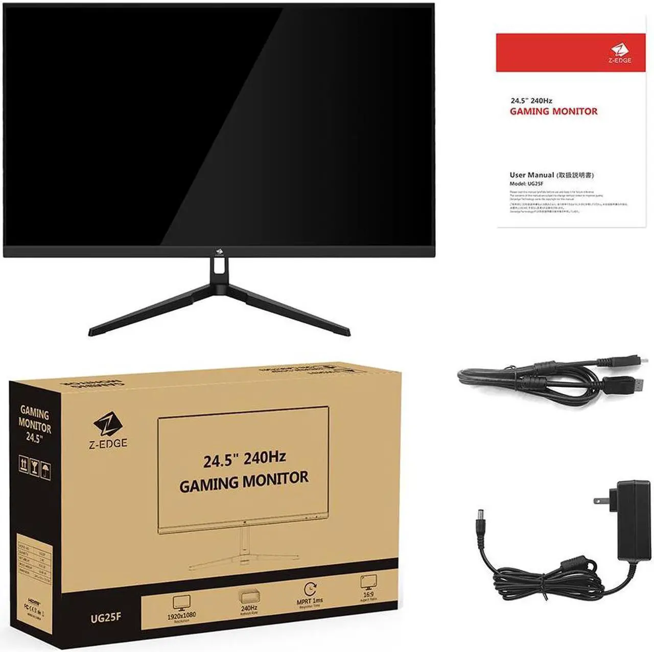 Alt view image 7 of 7 - Z-EDGE 24.5" 1080P 1920 x 1080 240 Hz 1 ms Flat Panel Gaming Monitor, FreeSync Compatible, 350cd/m², HDMI x 2, DP x 1, Supports Wall Mount