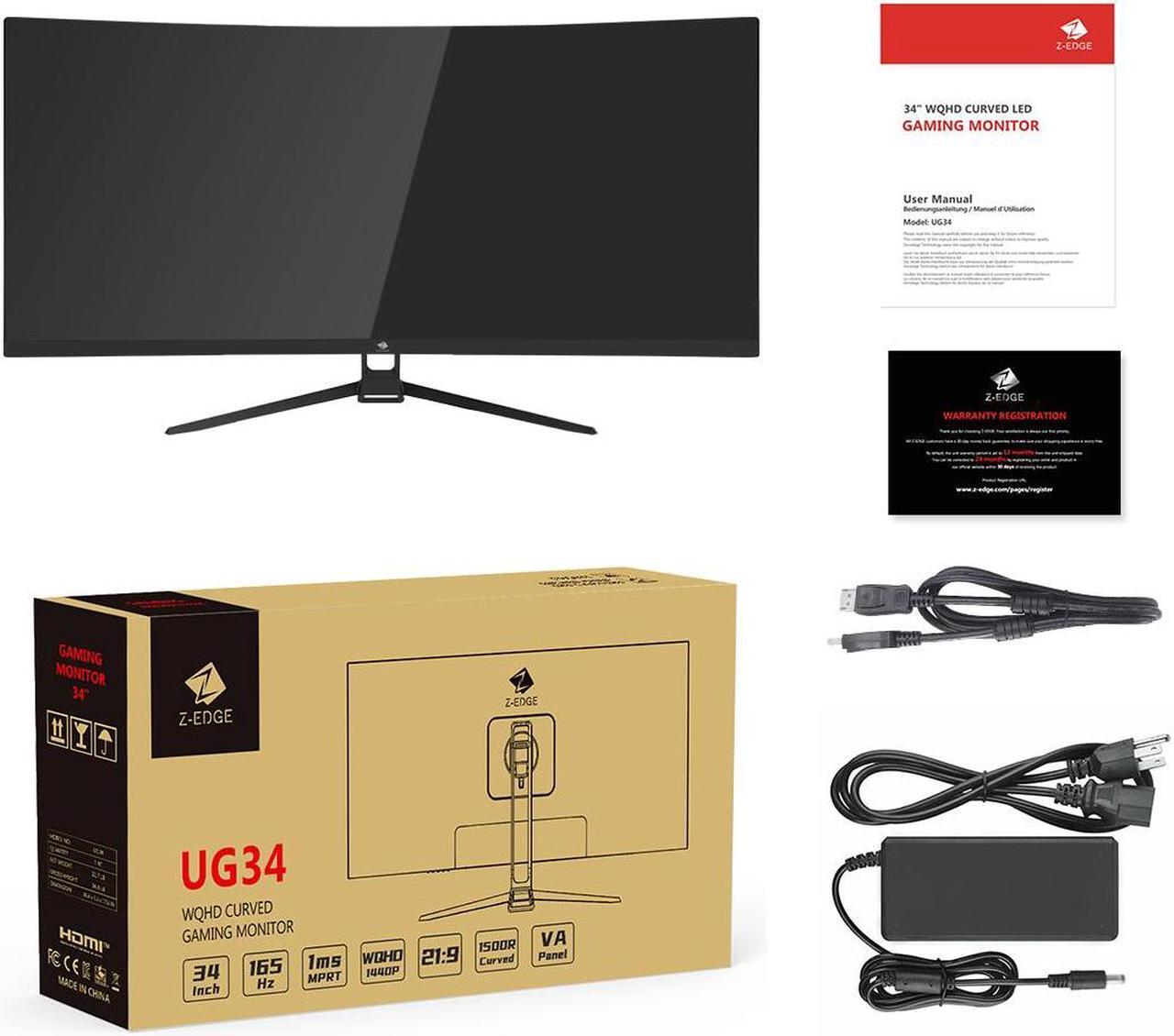 Alt view image 7 of 7 - Z-EDGE 34" Ultra Wide 2K Curved Gaming Monitor, 21:9 UWQHD 3440x1440, 165Hz, 1ms, FreeSync Compatible, HDMI x2, DP x2, PBP & PIP Mode