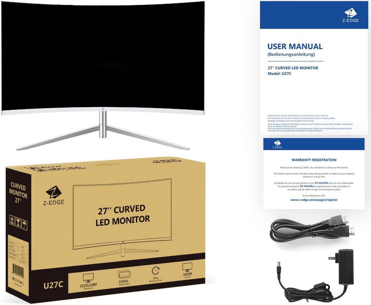 Alt view image 7 of 7 - Z-EDGE 27" 1080P Full HD 1920 x 1080 100Hz Curved Monitor, HDMI + VGA, Eye Care Technology