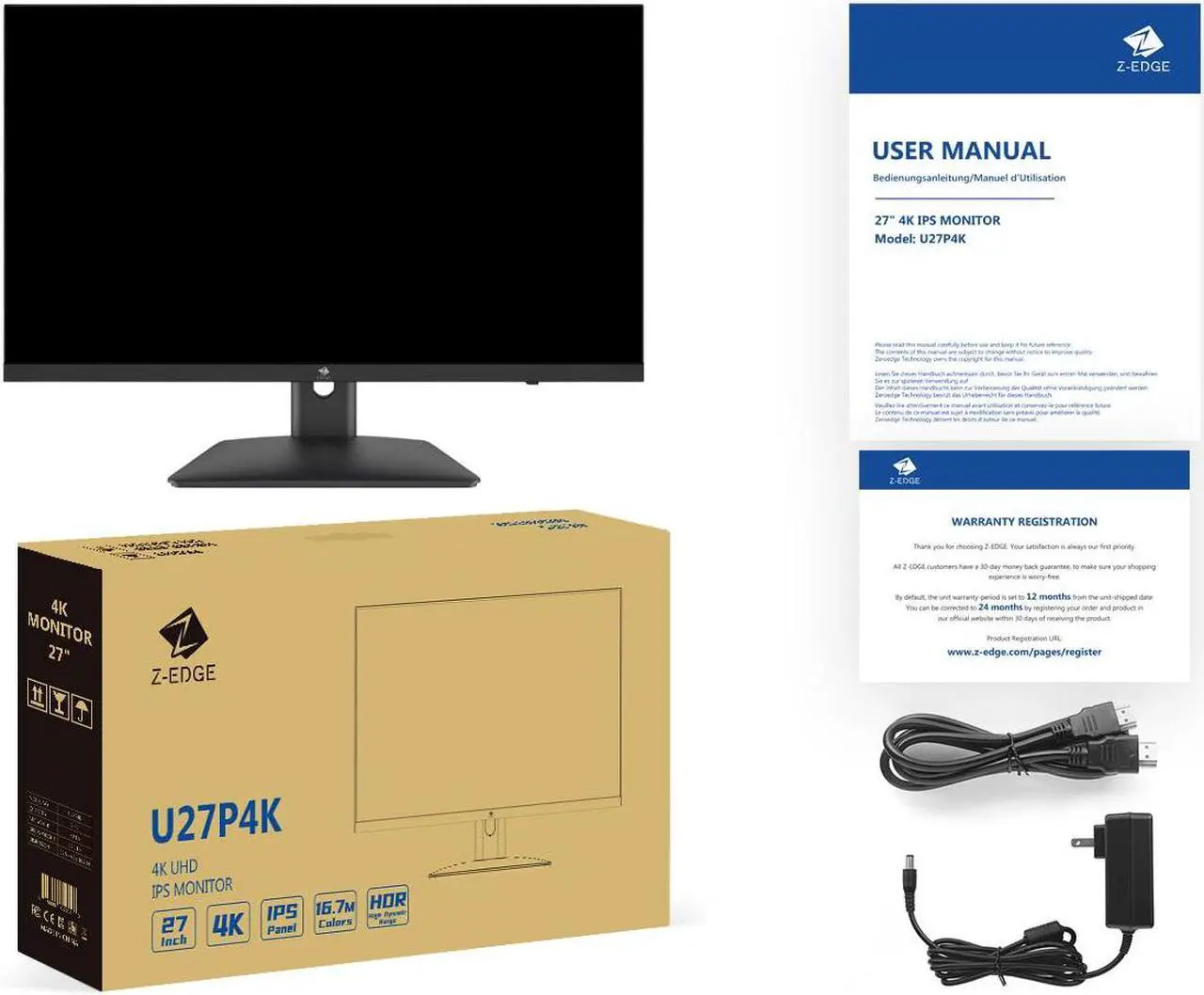 Alt view image 6 of 6 - Z-EDGE 27" Ultra HD 3840 x 2160 99% sRGB 75Hz 5ms IPS 4K Monitor, HDR10, HDMI + DP, FreeSync Compatible, Anti-Glare, Supports Wall mount