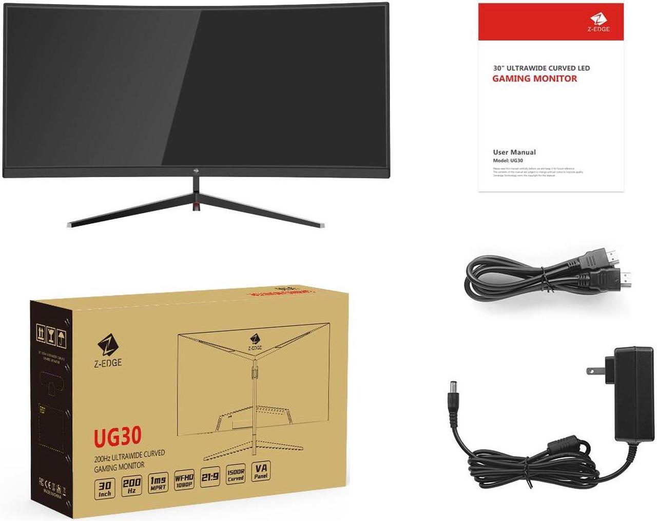 Alt view image 6 of 6 - Z-EDGE 30 inch UWFHD 2560 x 1080 21:9 Ultra Wide 200 Hz 1 ms 1500R Curved Gaming Monitor, FreeSync Compatible, PIP / PBP, HDMI x 2, DP x 2, Supports Wall Mount