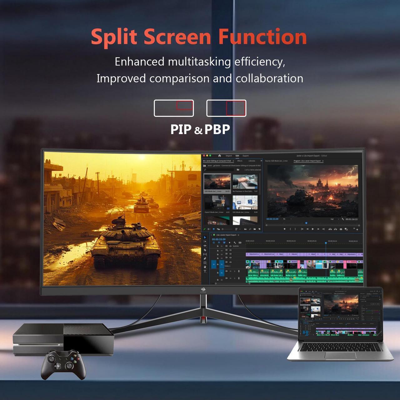 Alt view image 4 of 6 - Z-EDGE UG30 30" Ultrawide 21:9 UWFHD 2560x1080 200Hz 1ms Curved Gaming Monitor, FreeSync Compatible, 2 x HDMI + 2 x DP, PIP & PBP Mode, Wall Mountable