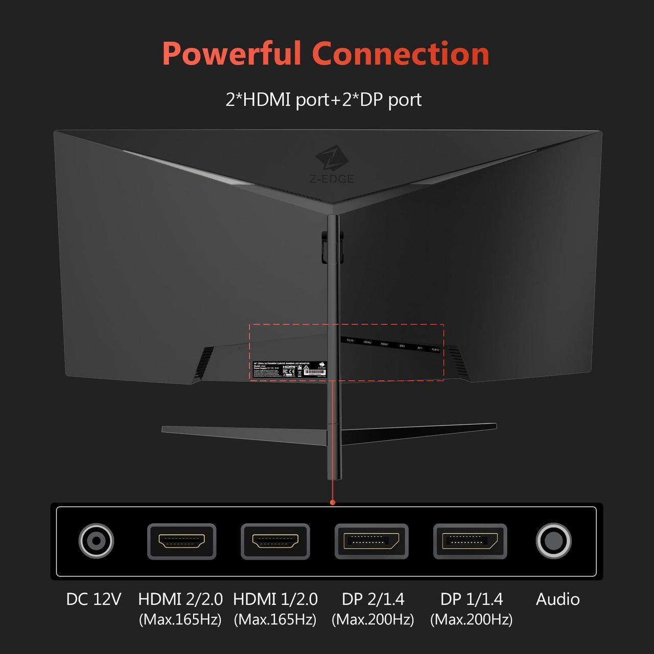 Alt view image 6 of 6 - Z-EDGE UG30 30" Ultrawide 21:9 UWFHD 2560x1080 200Hz 1ms Curved Gaming Monitor, FreeSync Compatible, 2 x HDMI + 2 x DP, PIP & PBP Mode, Wall Mountable