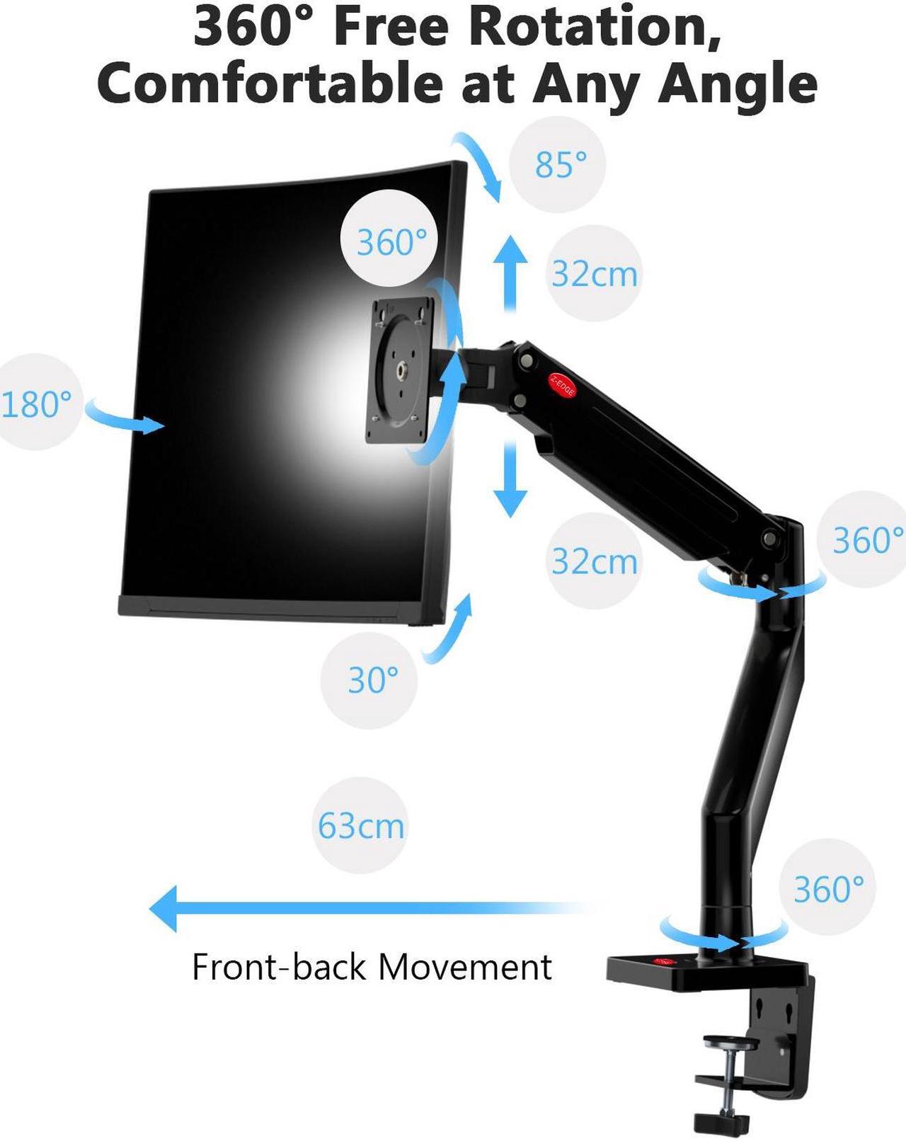 Alt view image 3 of 7 - Z-EDGE MS05 Single Mount Stand Arm, Supports 22"- 40" monitors and 26 lbs, 360° Adjustable, 75x75mm/100x100mm,Clamp & Grommet Base