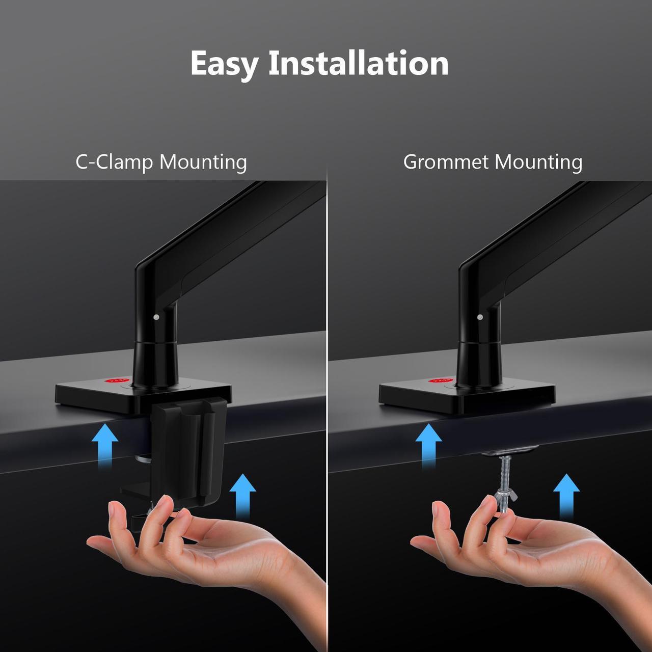 Alt view image 4 of 7 - Z-EDGE MS05 Single Mount Stand Arm, Supports 22"- 40" monitors and 26 lbs, 360° Adjustable, 75x75mm/100x100mm,Clamp & Grommet Base