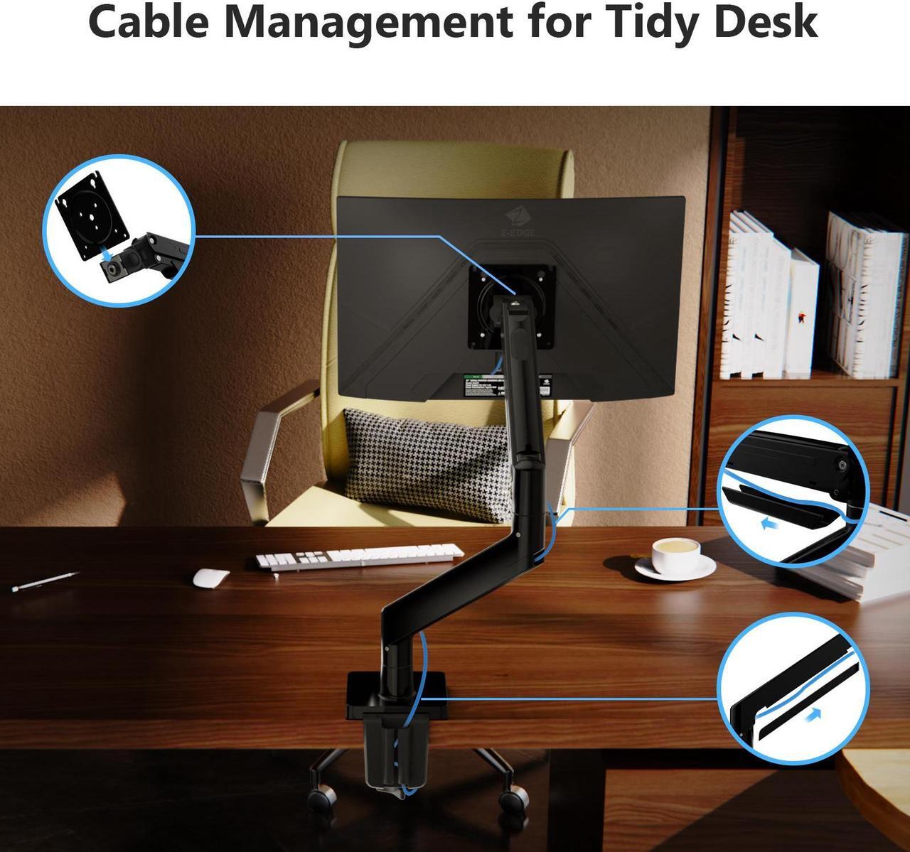 Alt view image 6 of 7 - Z-EDGE MS05 Single Mount Stand Arm, Supports 22"- 40" monitors and 26 lbs, 360° Adjustable, 75x75mm/100x100mm,Clamp & Grommet Base