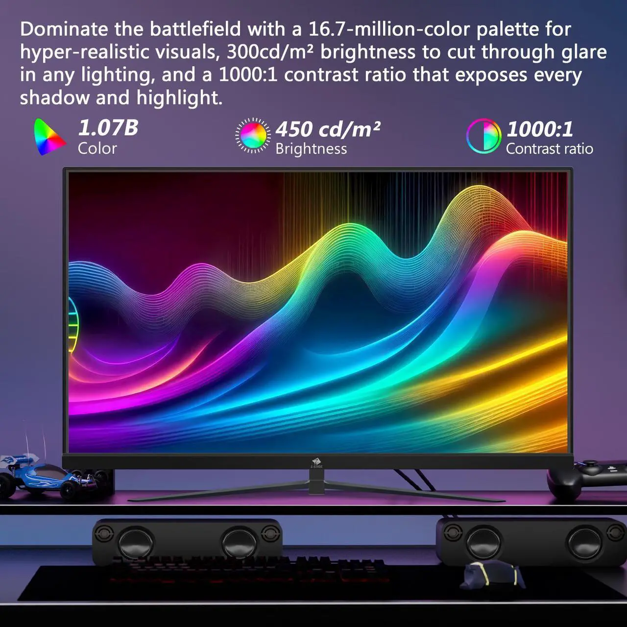 Alt view image 2 of 7 - Z-EDGE 24.5" 1080P Full HD 300Hz (DP) 240Hz (HDMI) 1ms IPS Gaming Monitor, HDMI x2, DP x2