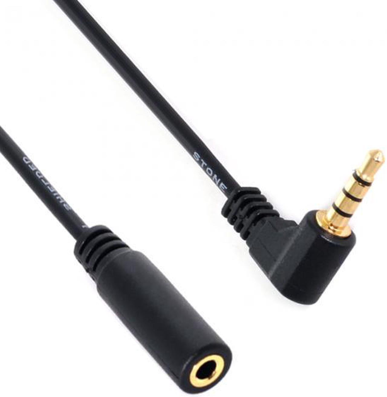 Chenyang Cable 90 degree right angled 3.5mm 4 poles Audio Stereo Male to Female Extension Cable 10cm Black