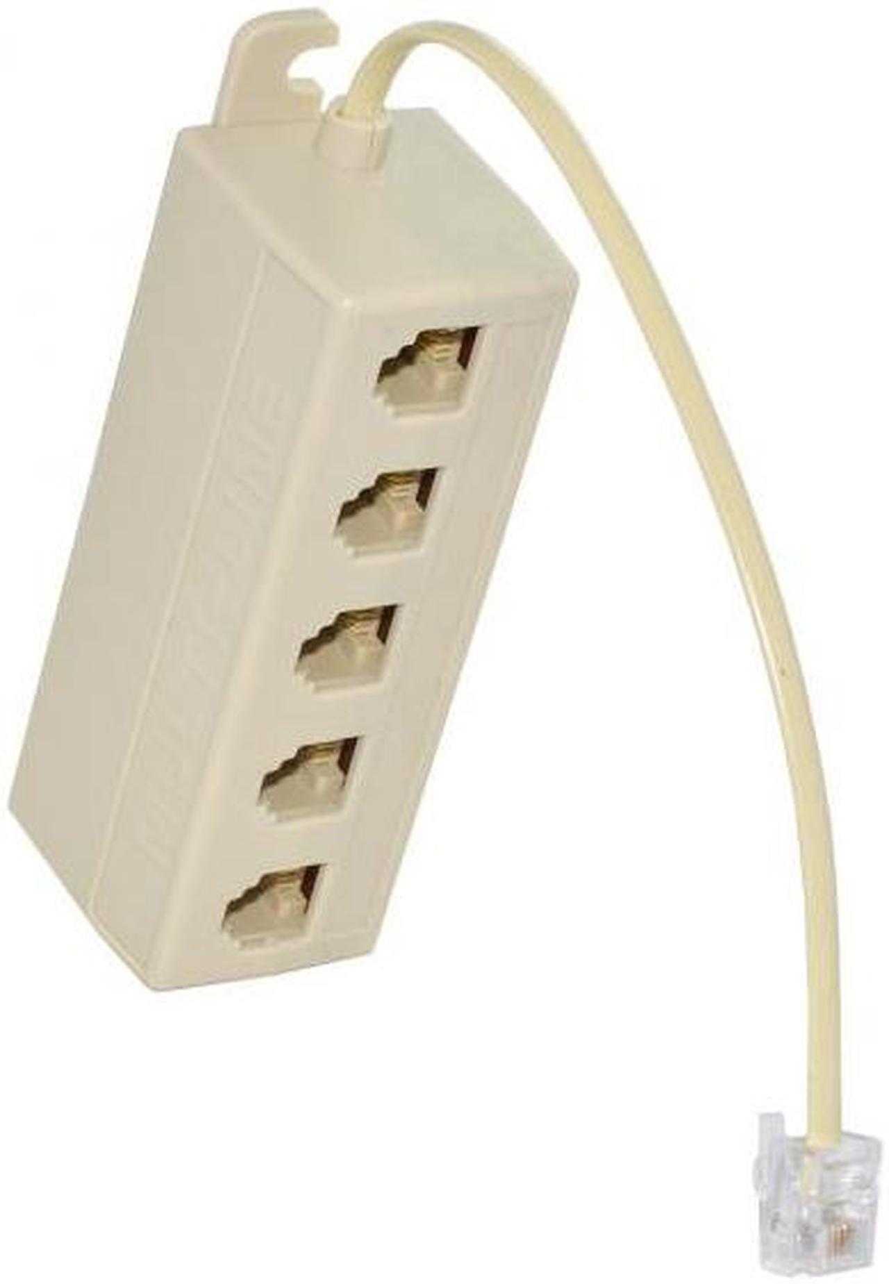 Chenyang Cable 5 Way Outlet 6P4C RJ11 RJ12 Telephone Phone Modular Jack Line Splitter Adapter Beige 1-in-5-out