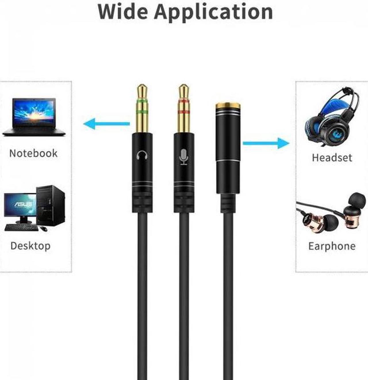 Chenyang Cable Black Dual 3.5mm Male to Single Female Headphone Microphone Audio Splitter Cable for Cell Phone & Tablet & Laptop