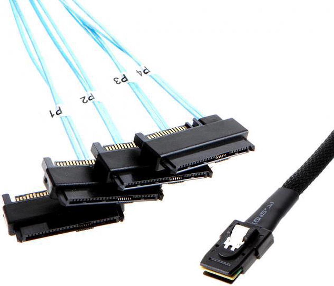 Chenyang Cable Internal 36 Pin Mini SAS SFF-8087 Host to 4 SFF-8482 Target SAS Hard Disk and SATA Power Cable 100cm