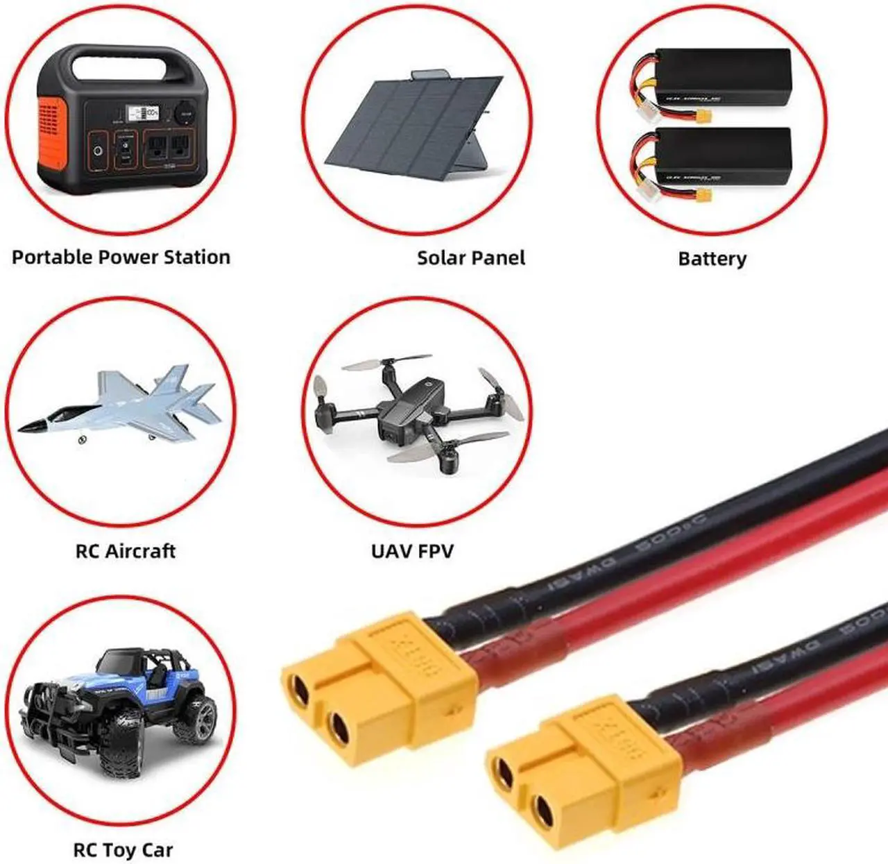 Alt view image 5 of 6 - Chenyang XT60 Female to Female 12AWG Extension Cable Connector for RC Battery Portable Power Station Solar Panel