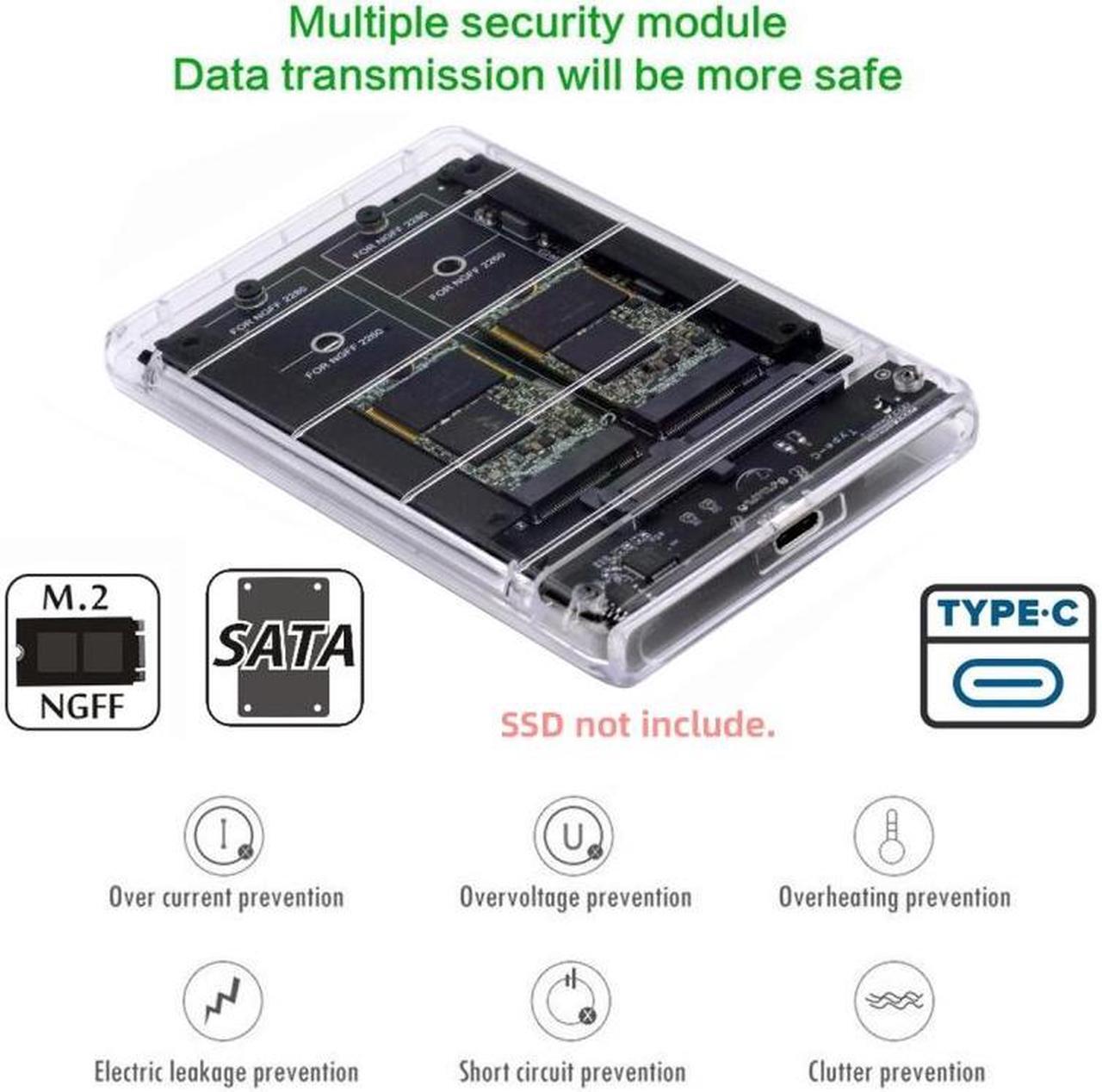 Alt view image 3 of 7 - Chenyang Dual NGFF B+M-Key M.2 SSD Card JBOD Raid0 Span Bridge to USB3.0 Type-C USB-C 2.5inch SATA Combo Enclosure