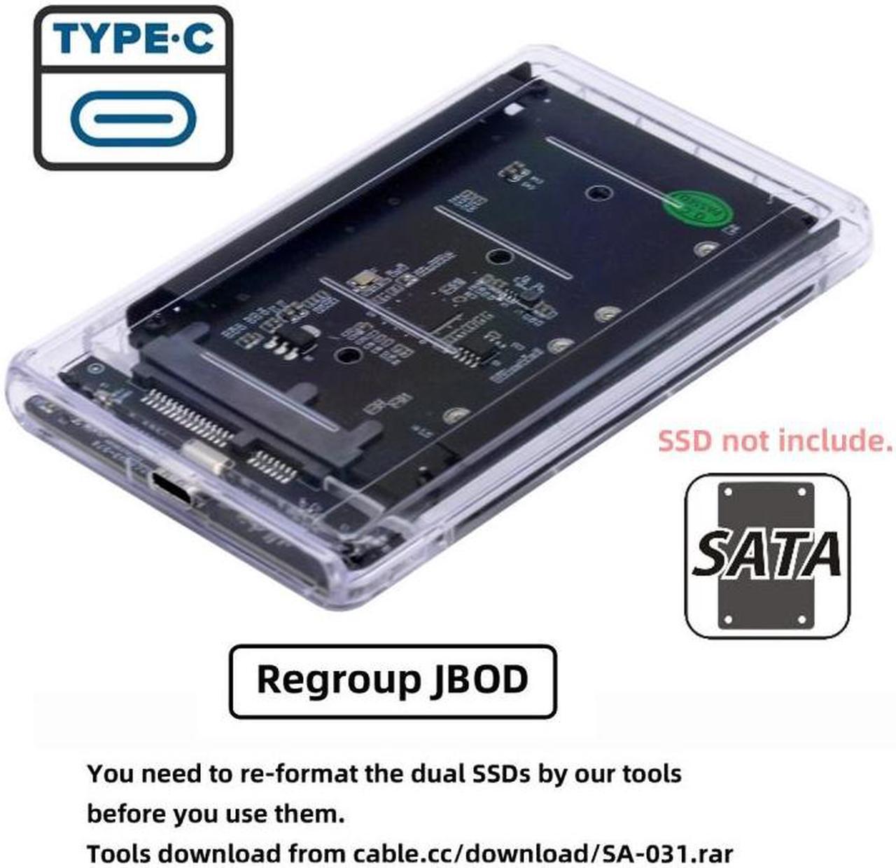 Alt view image 6 of 7 - Chenyang Dual NGFF B+M-Key M.2 SSD Card JBOD Raid0 Span Bridge to USB3.0 Type-C USB-C 2.5inch SATA Combo Enclosure