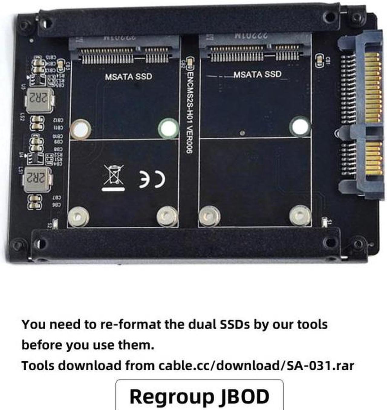 Alt view image 6 of 7 - Jimier Dual MSATA Mini-SATA SSD Card JBOD Raid0 Span Bridge to 2.5inch SATA Combo HDD Disk Drive Enclosure