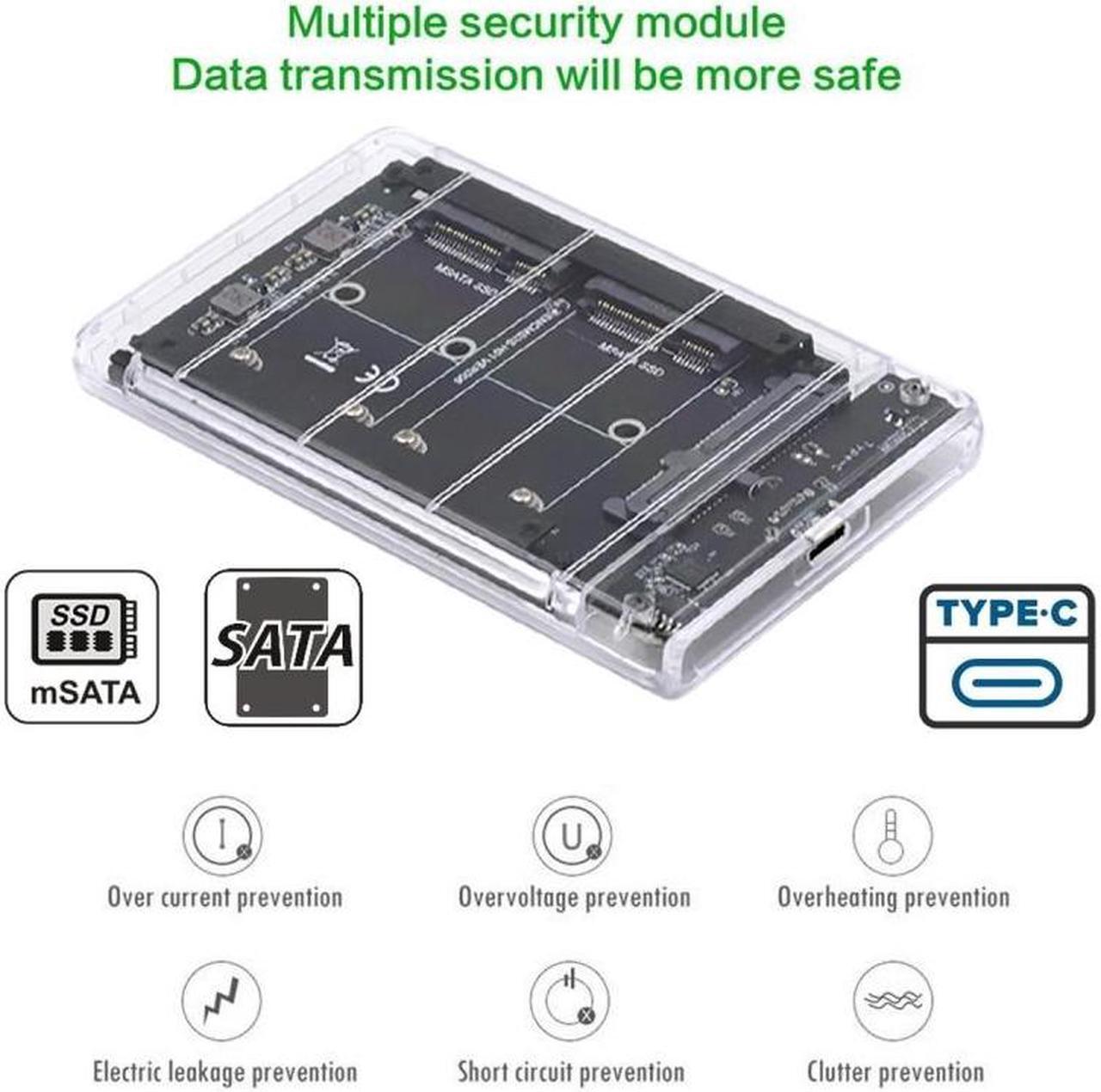 Alt view image 4 of 7 - Chenyang Dual MSATA Mini-SATA SSD Card JBOD Raid0 Span Bridge to USB3.0 Type-C USB-C 2.5inch SATA Combo Enclosure