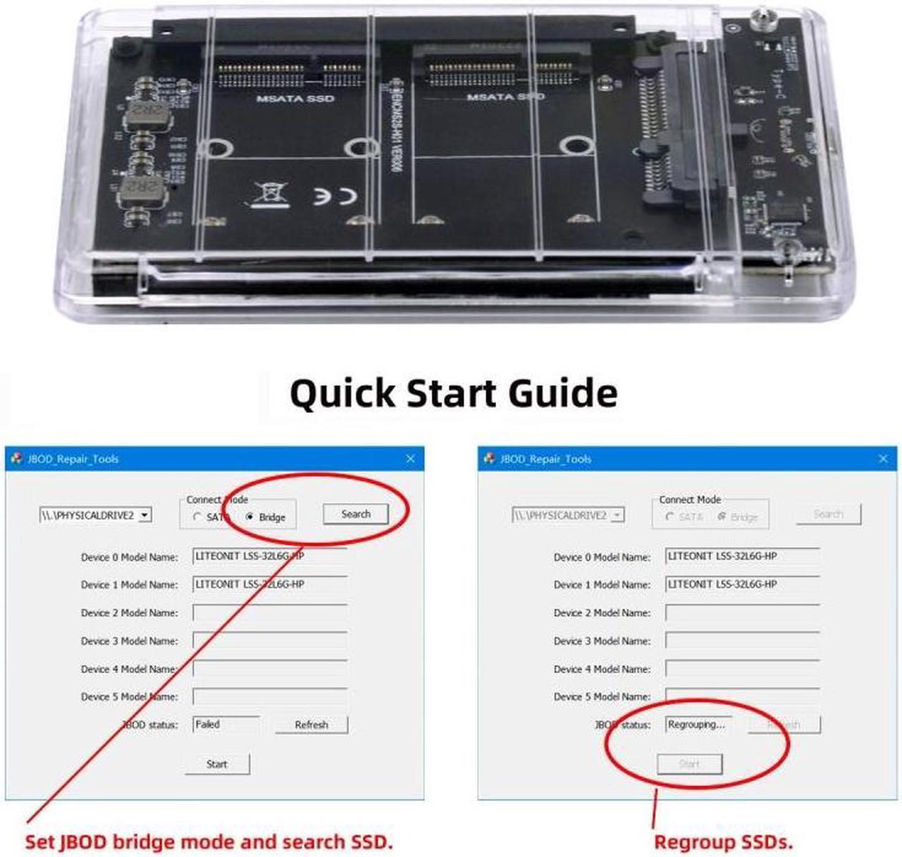 Alt view image 6 of 7 - Chenyang Dual MSATA Mini-SATA SSD Card JBOD Raid0 Span Bridge to USB3.0 Type-C USB-C 2.5inch SATA Combo Enclosure