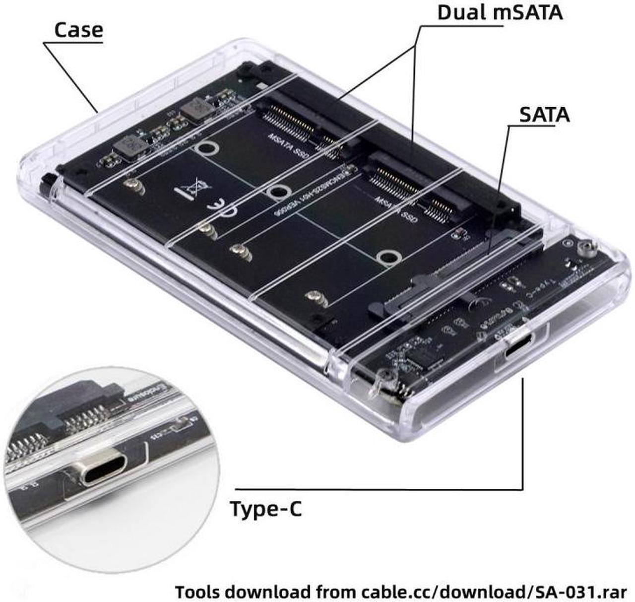 Alt view image 7 of 7 - Chenyang Dual MSATA Mini-SATA SSD Card JBOD Raid0 Span Bridge to USB3.0 Type-C USB-C 2.5inch SATA Combo Enclosure