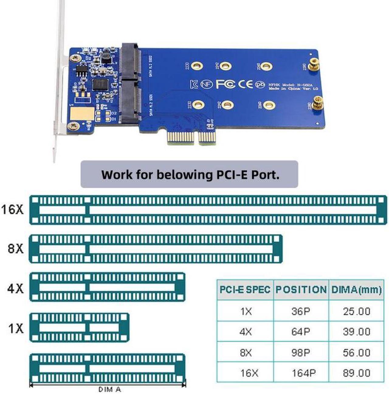 Alt view image 6 of 7 - Xiwai Dual SATA NGFF Key B+M SSD to PCI-E 1x Motherboard Desktop Adapter Converter SSD Card JMB582 2280