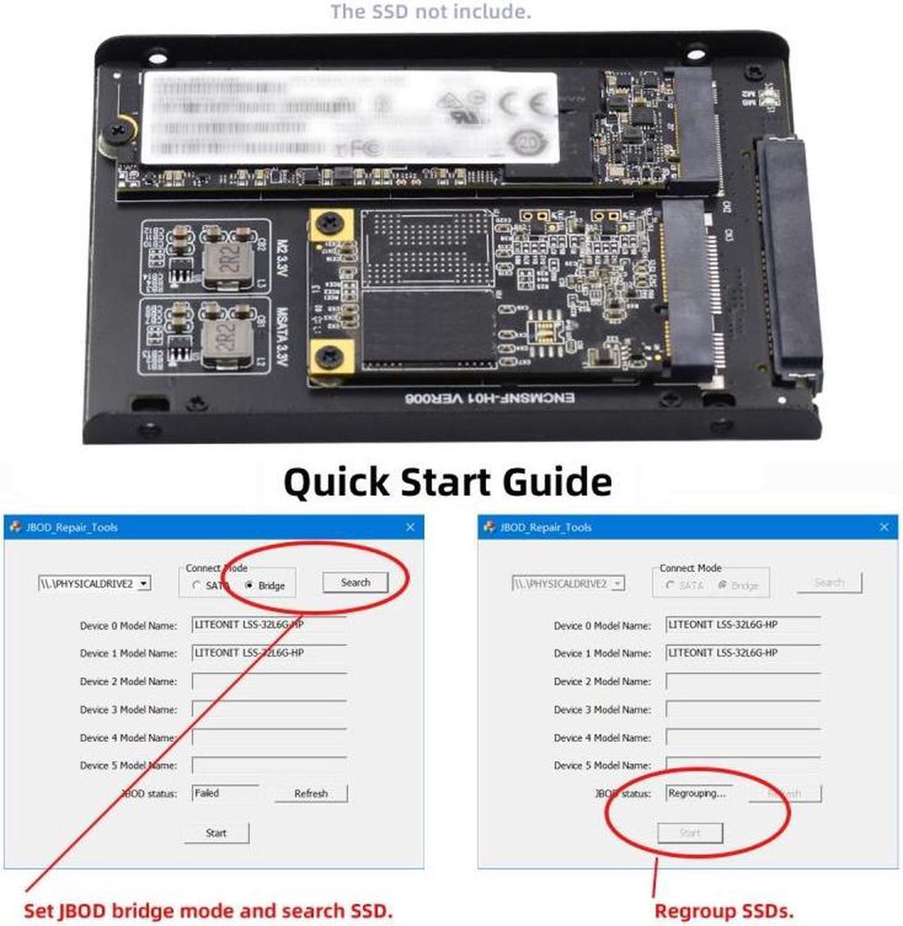 Alt view image 5 of 7 - Chenyang Dual MSATA NGFF B+M SSD Card JBOD Raid0 Span Bridge to 2.5inch SATA Combo HDD Disk Drive Enclosure