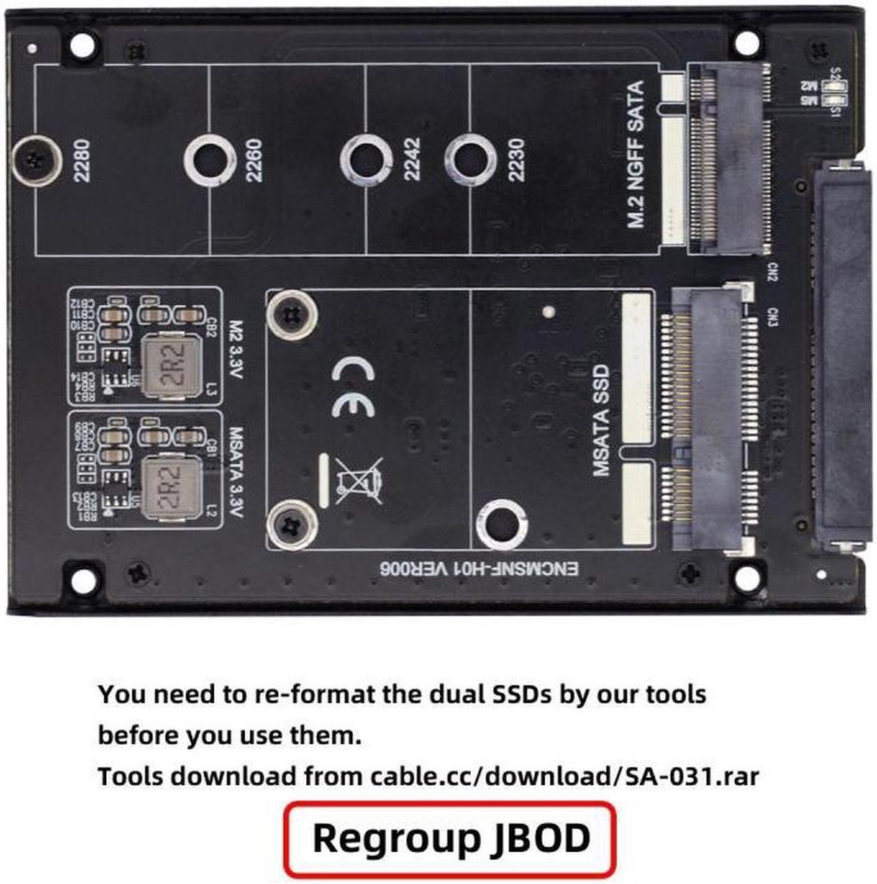 Alt view image 6 of 7 - Chenyang Dual MSATA NGFF B+M SSD Card JBOD Raid0 Span Bridge to 2.5inch SATA Combo HDD Disk Drive Enclosure