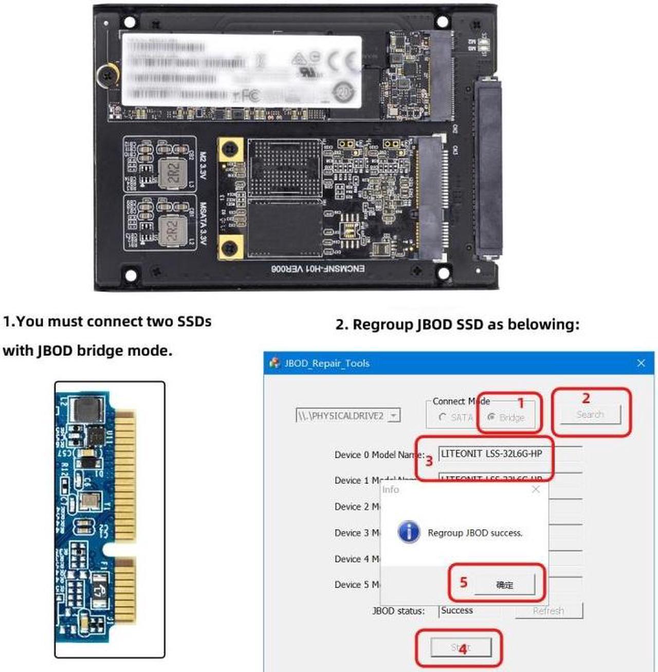 Alt view image 7 of 7 - Chenyang Dual MSATA NGFF B+M SSD Card JBOD Raid0 Span Bridge to 2.5inch SATA Combo HDD Disk Drive Enclosure