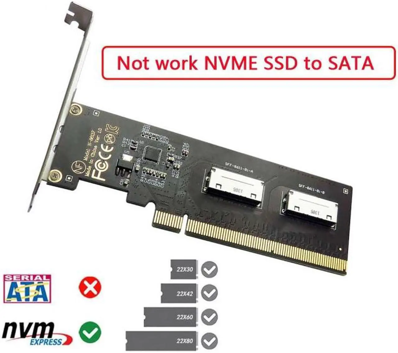 Alt view image 2 of 7 - HKCY PCIE PCI-Express 16x to Dual Oculink SFF-8612 SFF-8611 8x VROC Adapter for Mainboard SSD Graphics Card