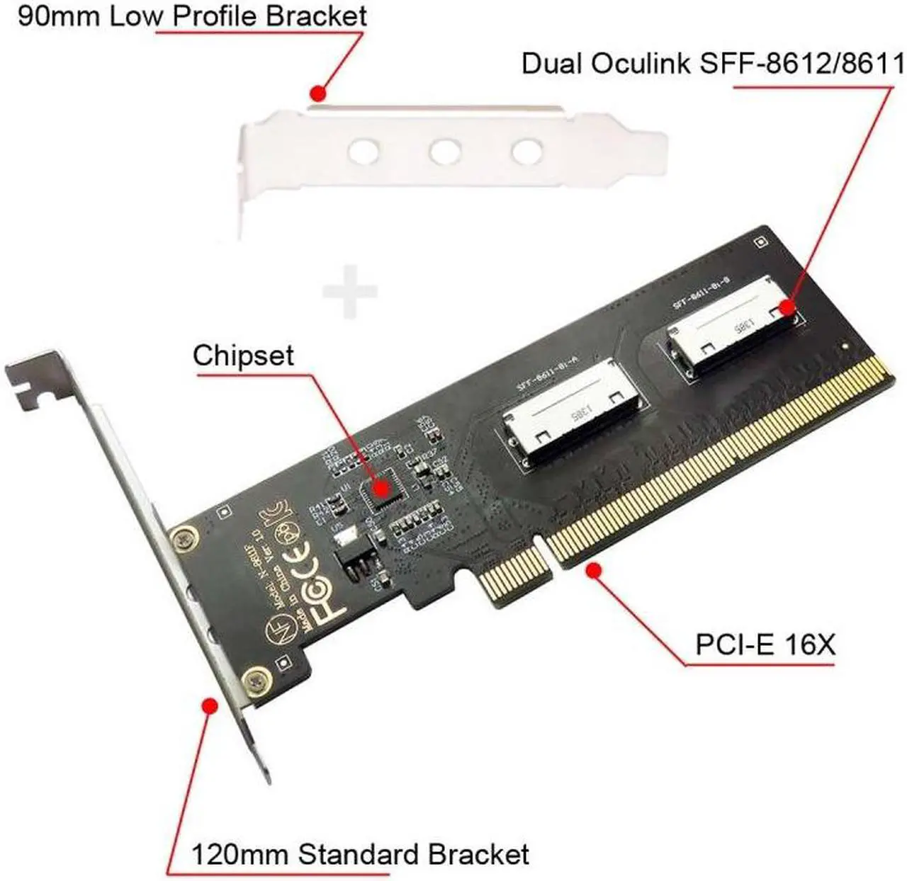 Alt view image 3 of 7 - HKCY PCIE PCI-Express 16x to Dual Oculink SFF-8612 SFF-8611 8x VROC Adapter for Mainboard SSD Graphics Card