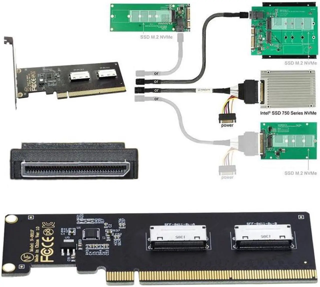 Alt view image 5 of 7 - HKCY PCIE PCI-Express 16x to Dual Oculink SFF-8612 SFF-8611 8x VROC Adapter for Mainboard SSD Graphics Card